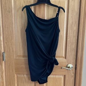 Trimshaper Black One-Shoulder Knot Front One Piece Swimsuit with Shelf Bra